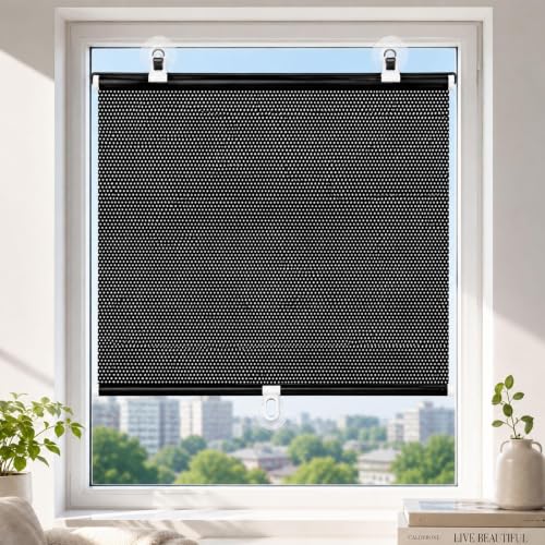 18 x 42-Inch Retractable Window Sun Shade with Suction Cups - No Drill, Portable Mesh Screen for Home Car RV Office Glass Door Skylight