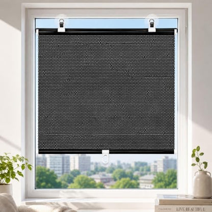 18 x 42-Inch Retractable Window Sun Shade with Suction Cups - No Drill, Portable Mesh Screen for Home Car RV Office Glass Door Skylight