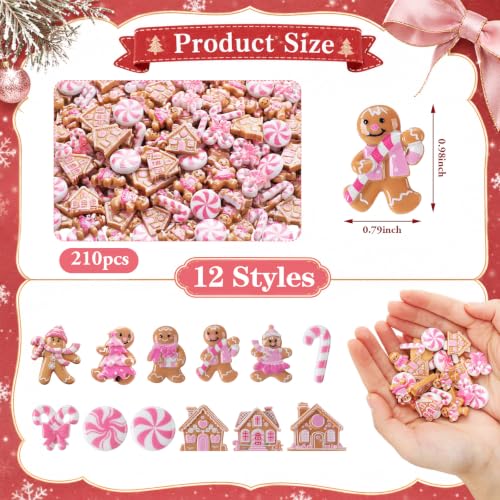 Mini Pink Gingerbread Man Christmas Ornament Set - 210pcs Holiday Decor