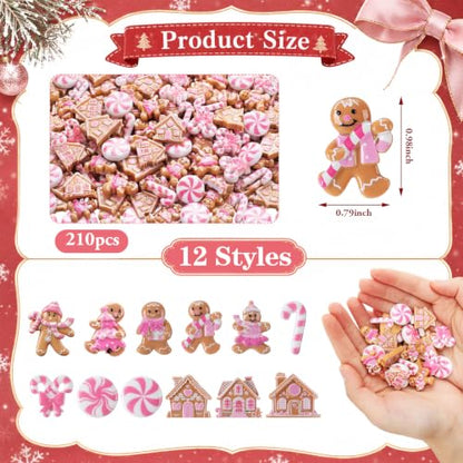 Mini Pink Gingerbread Man Christmas Ornament Set - 210pcs Holiday Decor