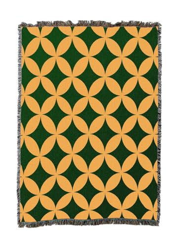 Stars in Orange Blanket - Mid Century Modern Cotton Tapestry Throw 50x60 - Gift