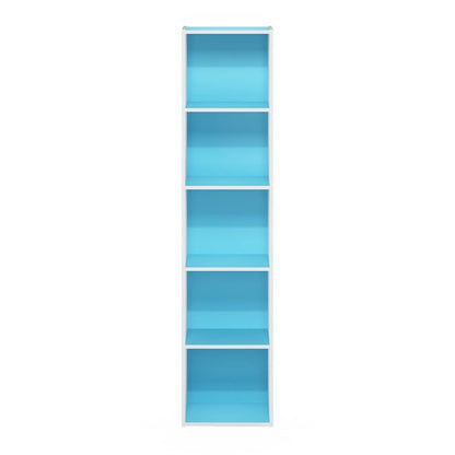 Furinno PASIR Book Shelf, 5-Tier Modern Bookshelf, Open Shelves Bookcase 9 x 12 x 52, Easy Assembly, for Living Room, Bedroom, Home Office, Light Blue/White
