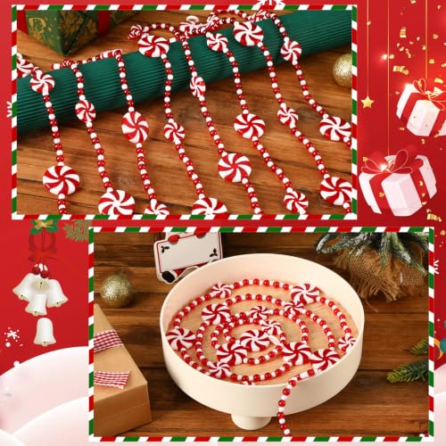 Christmas Candy Cane Garland 2 Pack - Red & White Peppermint Beads, 4 Meters