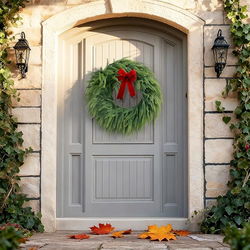 Artificial Christmas Wreath 24 Inch Norfolk Pine with Mix Green Branches - 2 Pieces