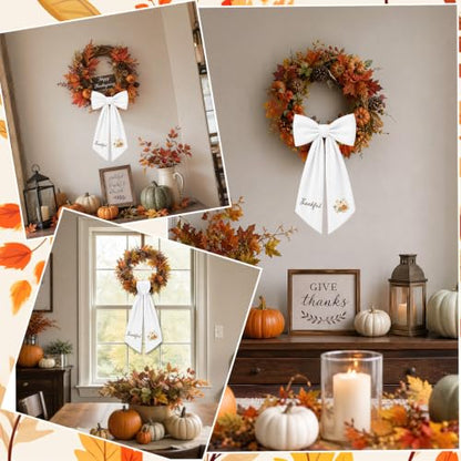 Thankful Fall Wreath Sash Set - Embroidered Pumpkin & Floral Decor - Multiple Sizes