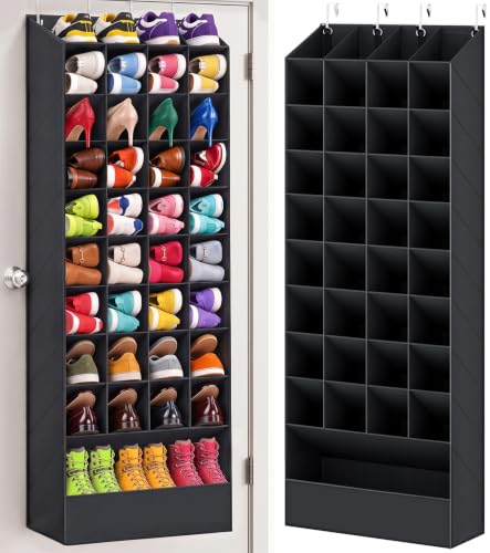 Black Over-the-Door Shoe Organizer 36 Pockets & 1 Large Boot Compartment
