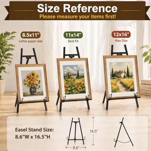 16.5 Inch Metal Tabletop Easel Stand for Frames and Signage Black