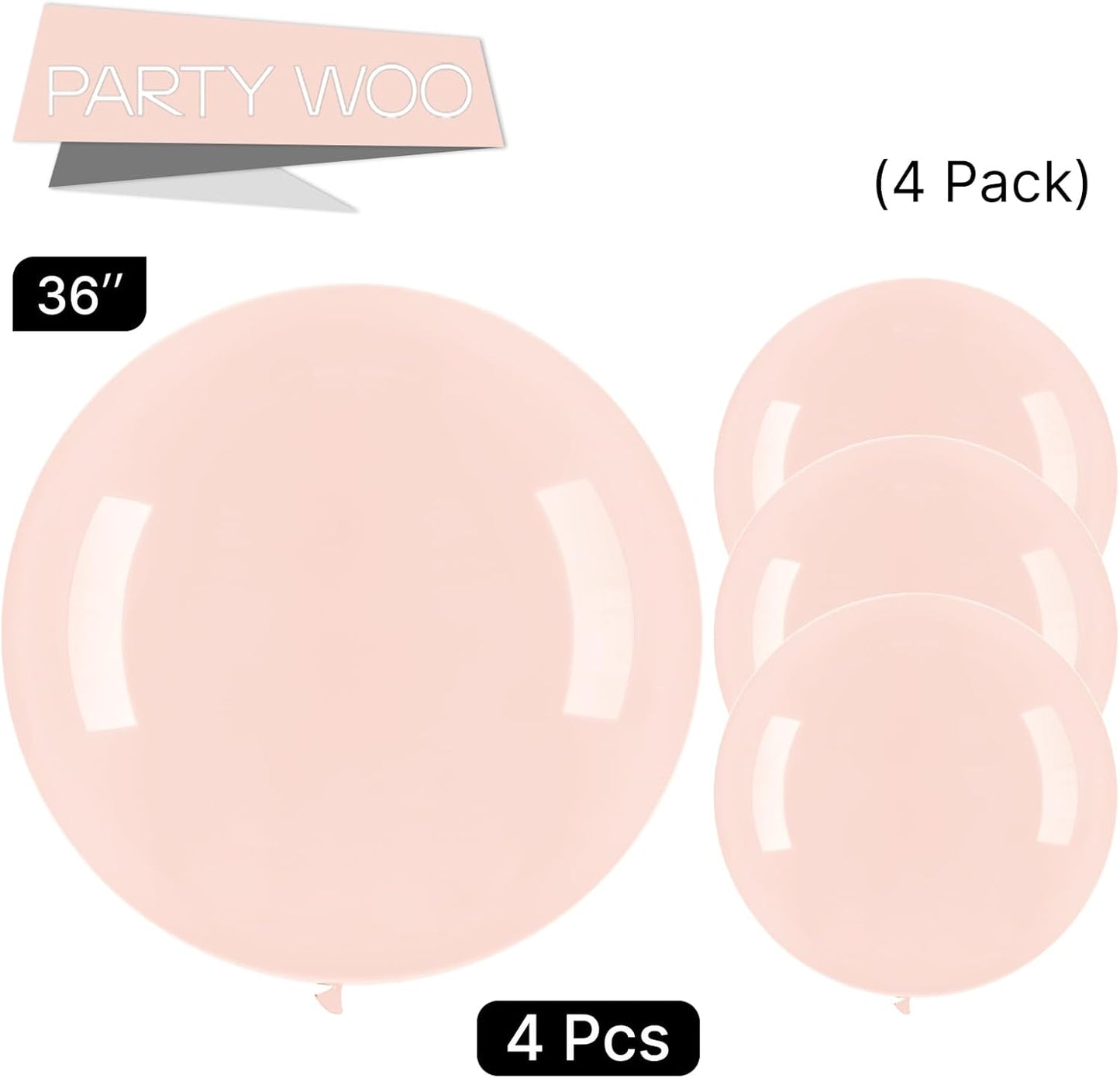 PartyWoo 36-Inch Pale Pink Balloons - Light Pastel Latex for Birthday & Baby Shower Decorations