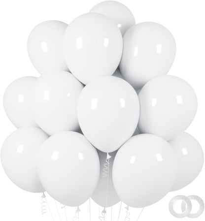 ASIYUHY White Balloons - 100 Pack 12-Inch Latex Balloons with Ribbons for Weddings & Parties