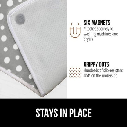 GORILLA GRIP The Original Ironing Board Cover and Pad, Silicone Coating, 400°F Scorch Resistant Thick Padding, Heavy Duty Iron Covers Standard Boards, Hook and Loop Fastener Strap, Polka Dots 28x24
