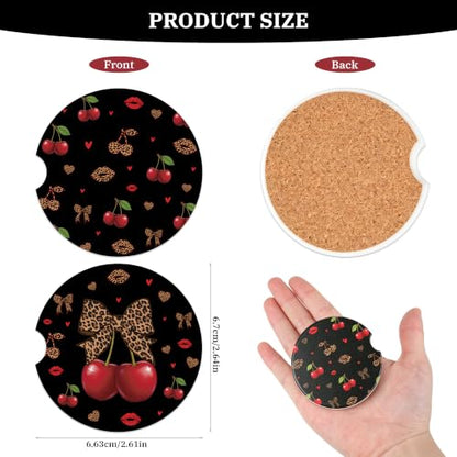 Cheetah Leopard Car Coasters for Cup Holders - Absorbent Ceramic Set - Variation: Cheetah251