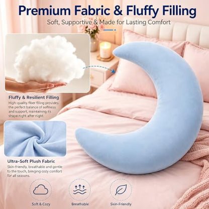 Oversized Moon Body Pillow - C-Shaped Cooling Crescent Pillow (Blue)