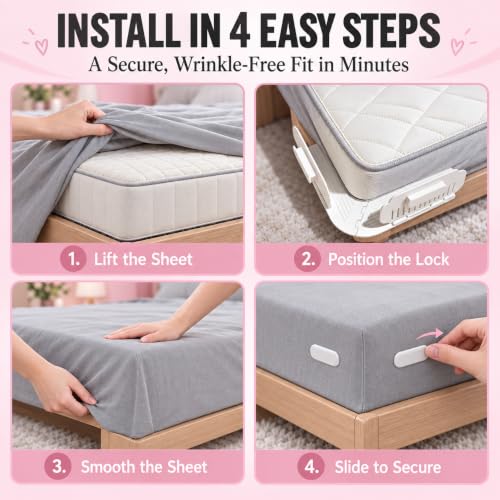 4 Pack Bed Sheet Holders for Corners - Keep Sheets Taut & Secure