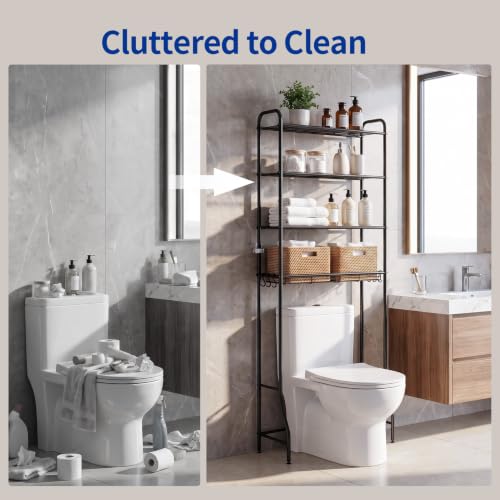 Black Over Toilet Storage Rack 4 Tiers Bathroom Organizer Shelf 71.9"H