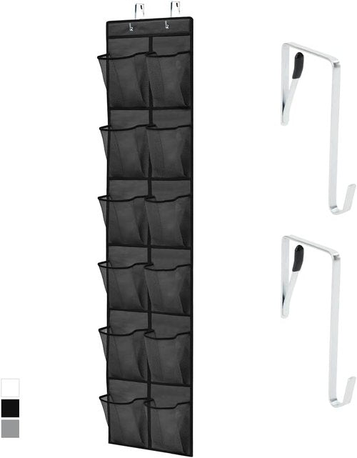 GORILLA GRIP Over The Door Shoe Organizer - 12 Large Breathable Mesh Pockets | Space-Saving Hanging Storage, Black 64H x 9.5W