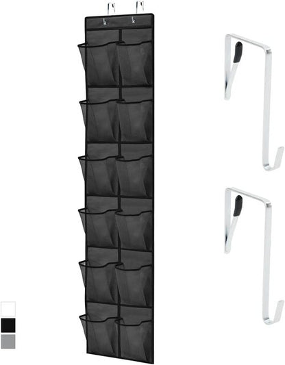 GORILLA GRIP Over The Door Shoe Organizer - 12 Large Breathable Mesh Pockets | Space-Saving Hanging Storage, Black 64H x 9.5W