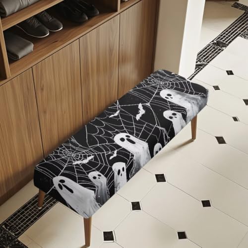 Halloween Ghost Chair Cover Set of 4 with Matching Bench Slipcover - Black