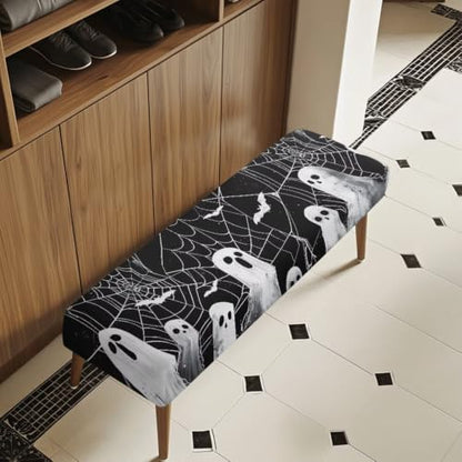 Halloween Ghost Chair Cover Set of 4 with Matching Bench Slipcover - Black