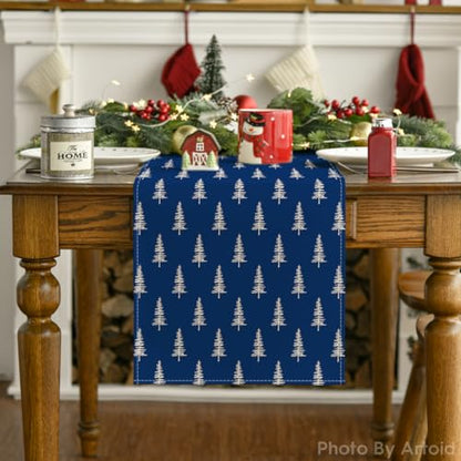 Blue Xmas Tree Table Runner 13x72 Inch Seasonal Holiday Decor for Home & Dining