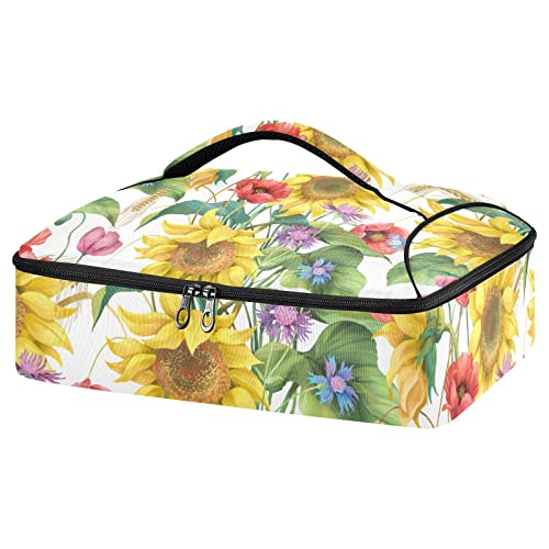 Kigai Sunflower Cornflower Poppy Pattern Insulated Casserole Carriers for Hot or Cold Food Storage, Perfect for Parties, Picnics, and Camping; Fits 9” x 13”Baking Dishes; Casserole Carrying Case