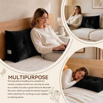 Twin XL Wedge Pillow for Headboard with Side Pocket - Support & Reading