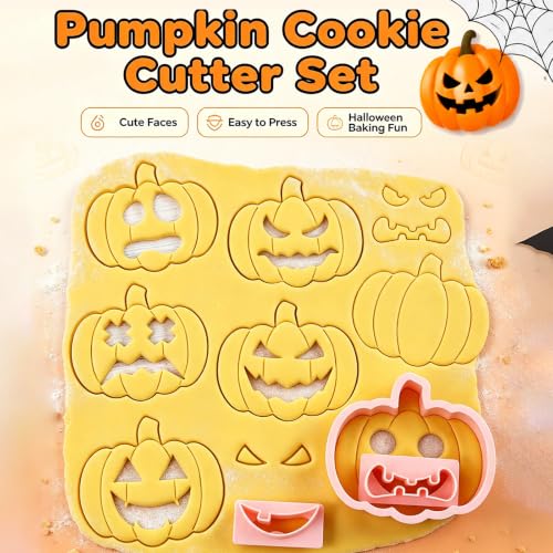 Halloween Pumpkin Cookie Cutters Set - 10 Pcs Mini Pumpkin Stamps with Faces