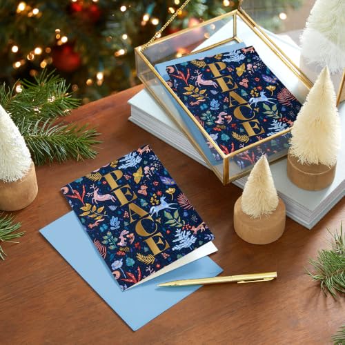 Holiday Boxed Cards with Envelopes - 16 Pack, Modern Folk Art, Peace Design