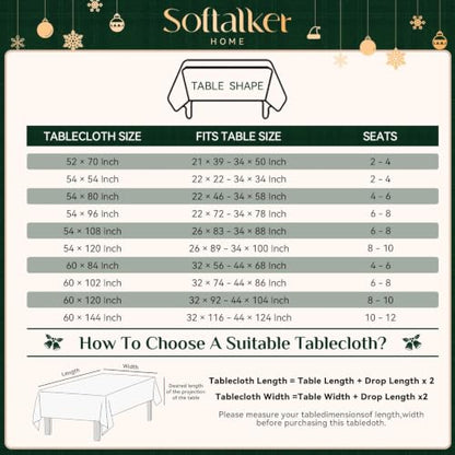 Softalker Christmas Checkered Tablecloth - Green Plaid, 54 x 80 Inch Rectangle