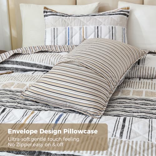 Cottolester Striped Bedding Set Queen Size - Taupe Grey, 3 Pieces