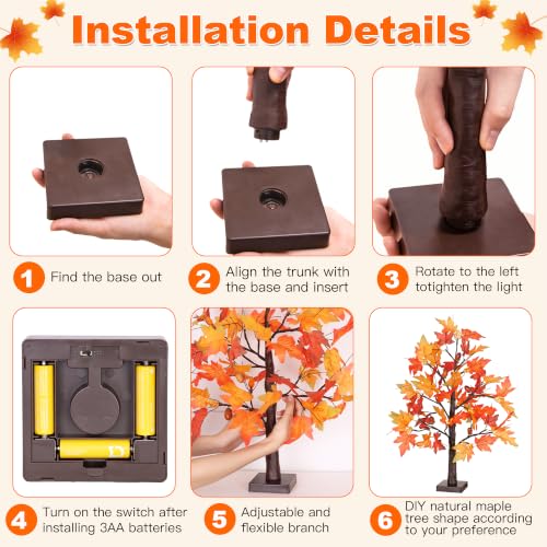 Set A 2-Pack 24-Inch Lighted Fall Maple Trees for Thanksgiving Decor