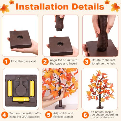 Set A 2-Pack 24-Inch Lighted Fall Maple Trees for Thanksgiving Decor