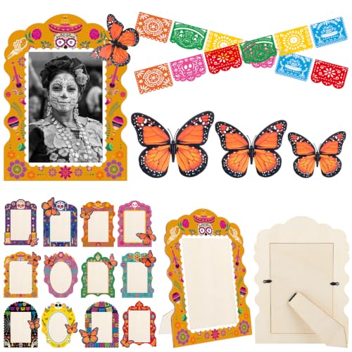 36pcs Dia De Los Muertos Irregular Shape Picture Frame Kit with Butterfly & Papel Picado