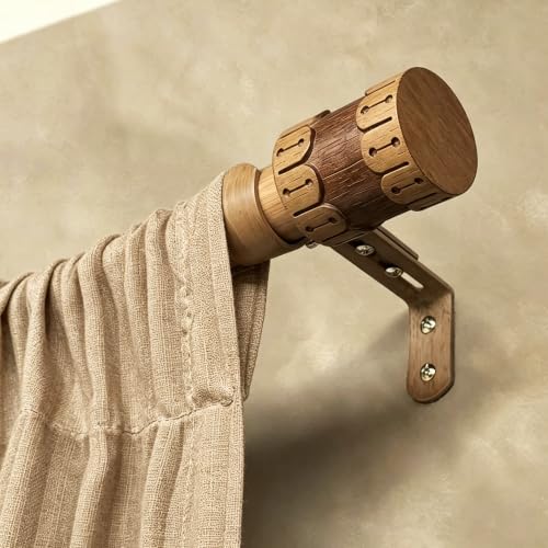 Faux Wood Curtain Rod 72-144 Inch Telescoping Heavy Duty with Finials