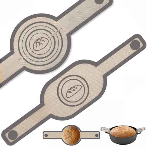 2Pcs Silicone Bread Sling Oval And Round For Dutch Oven, Non-Stick Easy-Clean Reusable Silicone Baking Mat With Long Handles Sourdough Bread Baking Mat Tools Supplier Liner, Gray