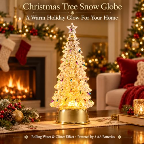Multicolor Acrylic Christmas Tree Snow Globe Lights - Festive Table Decor