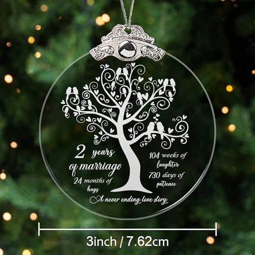 2nd Wedding Anniversary Ornament - Crystal Glass Gift for Husband & Wife