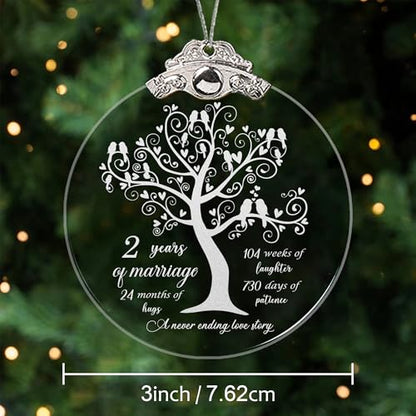 2nd Wedding Anniversary Ornament - Crystal Glass Gift for Husband & Wife