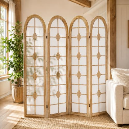 4 Panel Shoji Room Divider, Wood Folding Privacy Screen - Natural (Variation: 4 Panels Natural / 4 Panels)