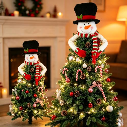 Christmas Tree Topper Snowman Ornament with Colorful Stripe Scarf - 4FT-5FT