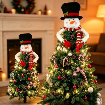Christmas Tree Topper Snowman Ornament with Colorful Stripe Scarf - 4FT-5FT