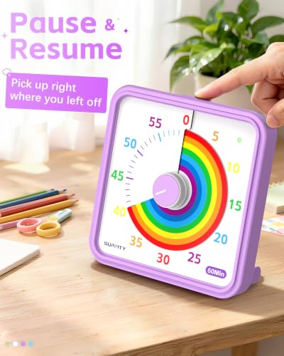 Large 8-Inch Visual Timer for Kids Classroom Use - Purple Rainbows