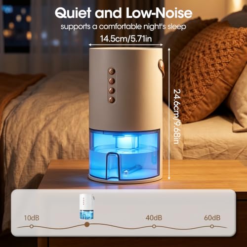 Small Portable Dehumidifier 1300ml Quiet Auto Shut Off for Bedroom & Home