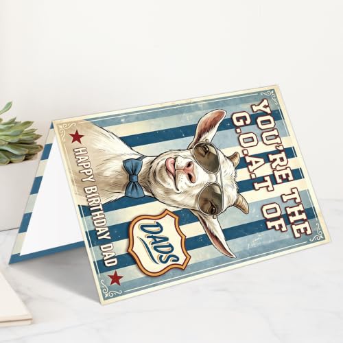 Dad Birthday Card - Funny G.O.A.T. Vintage Goat Design for Dad from Son & Daughter - Variation LI-416