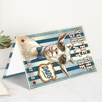 Dad Birthday Card - Funny G.O.A.T. Vintage Goat Design for Dad from Son & Daughter - Variation LI-416
