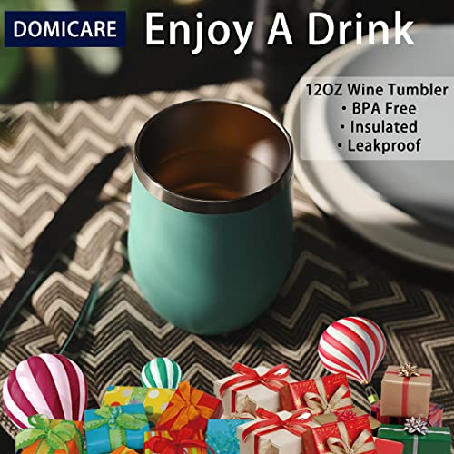 12oz Stainless Steel Wine Tumblers Set with Lids - Light Blue, Personalized Insulated Travel Cups, Bulk Pack of 12