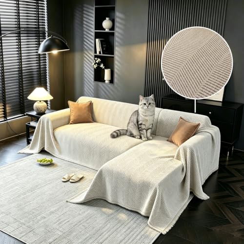 Chevron White Couch Cover Set for Sectional L-Shaped Sofas - 2 Pieces, 71x118 Inches