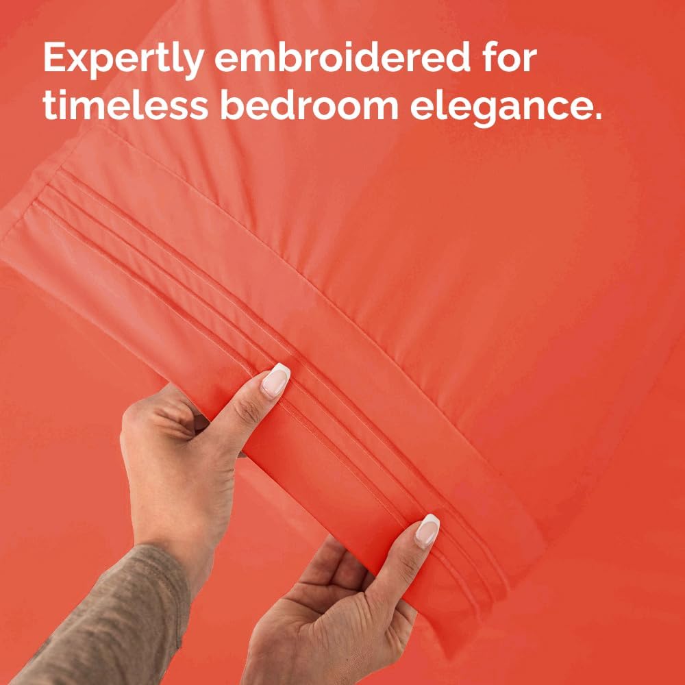 Skiennix Queen Pillow Cases Set of 2 | Ultra Soft Hotel Quality, Wrinkle-Free & Stain Resistant - Coral