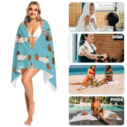 Cute Dachshund Puppy Beach Towel - Large 36x72 Inch Absorbent Quick Dry Microfiber