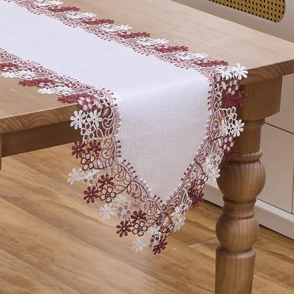 Dark Red Floral Lace Table Runner 16 x 108 Inches for Home Decor - Variation of THIS listing