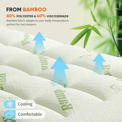 Twin Size Bamboo Rayon Mattress Topper with Deep Pocket Fit